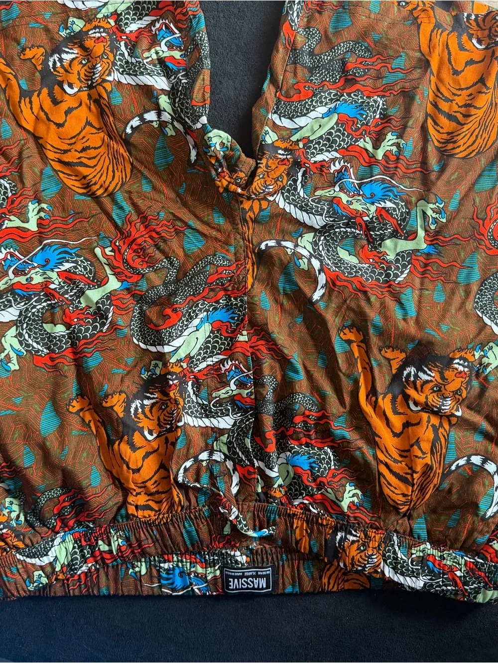 Men's Flat Front Shorts in Brown Tiger & Dragon Print
